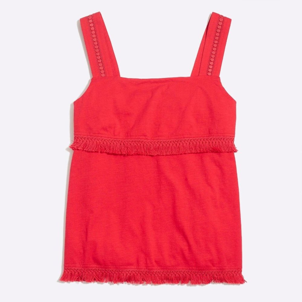 NWT J.CREW Women's Warm Cerise Fringe Tank Top